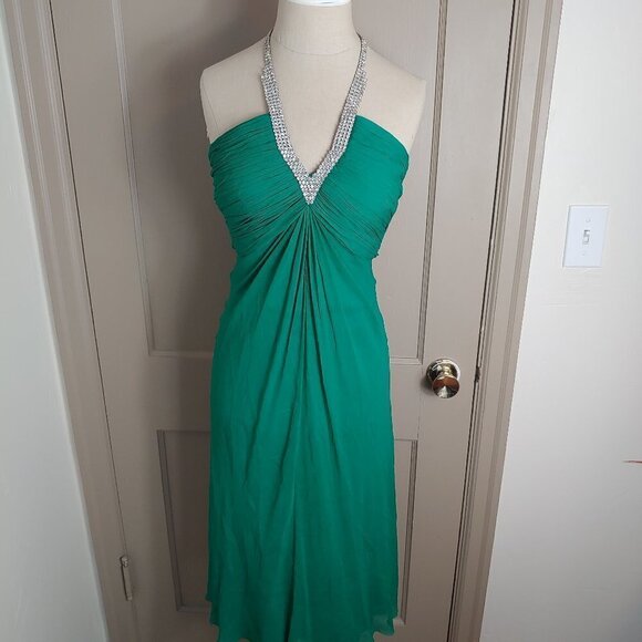 Vintage Silk Diamond Jeweled Halter Niteline Dress Formal Evening Cocktail Party - Picture 7 of 9